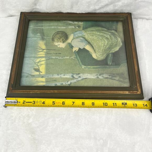 Vintage Framed “Spring Song” Print by Simon Glöcklich Girl Watching Bird 11x14 - Picture 4 of 6